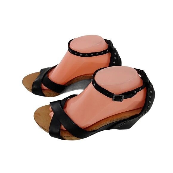 REBA Black Ankle Strap Leather Studded  Sandals - Picture 6 of 12